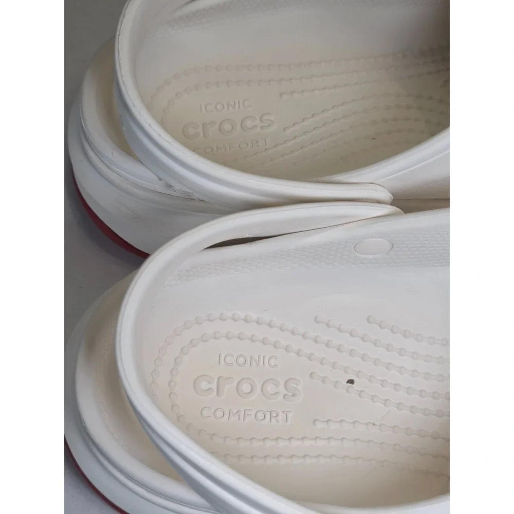 Crocs Crocband Men's Shoes Size 7 Women's 9 White‎ Red Slip On Clog 206122